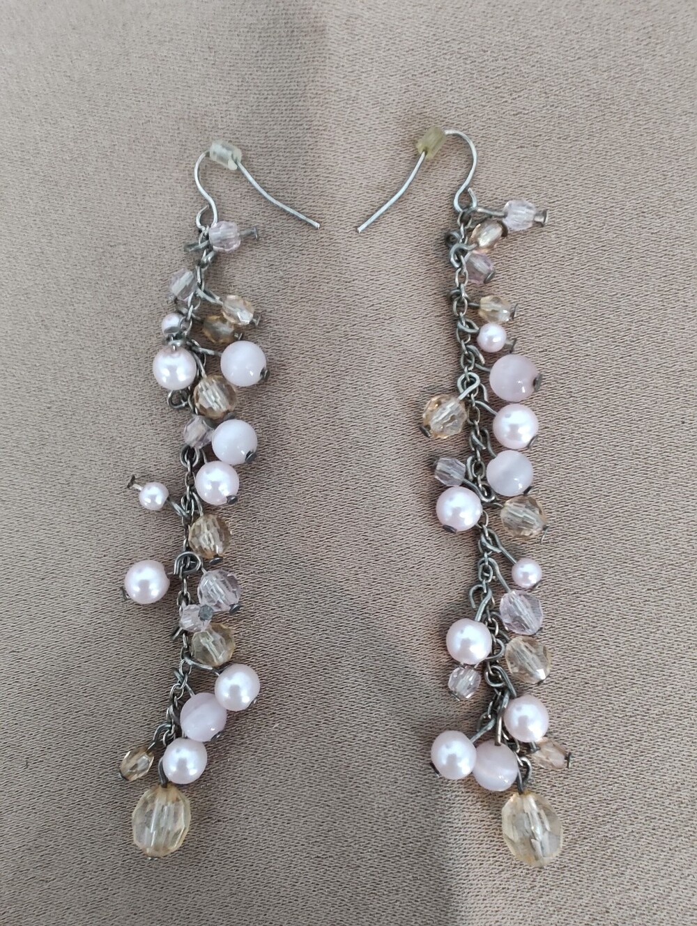 Pink Pearl and Champagne Bead Drop Earrings